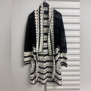 Boston Proper Black and White Crochet Cardigan